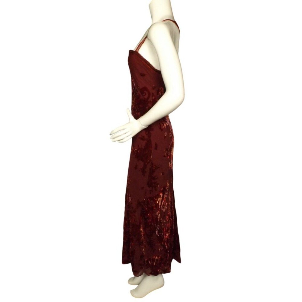 BETSEY JOHNSTON Maxi Dress, L, Dark Red Burnout Velvet, Straps, Back Zip,VINTAGE - Picture 10 of 12